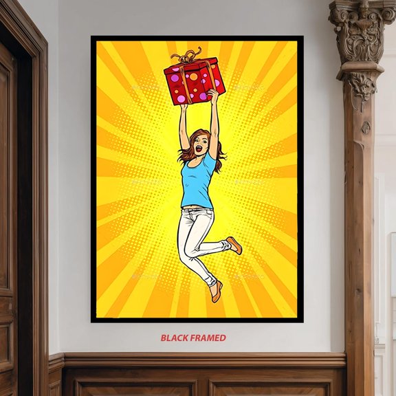 Pop Art Print Happy Woman Retro Comic Style, Unframed Paper Poster 8x10in