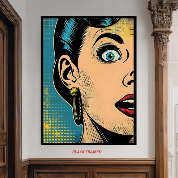 Pop Art Print Surprised Woman Retro Comic Style, Unframed Paper Poster 8x10in