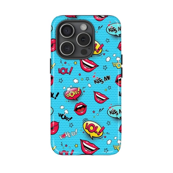 Pop Art Red Pink Lips Phone Case, Chic Feminine Modern Trendy Gift Art, 17 16 15 14 13 12 11 Pro Max