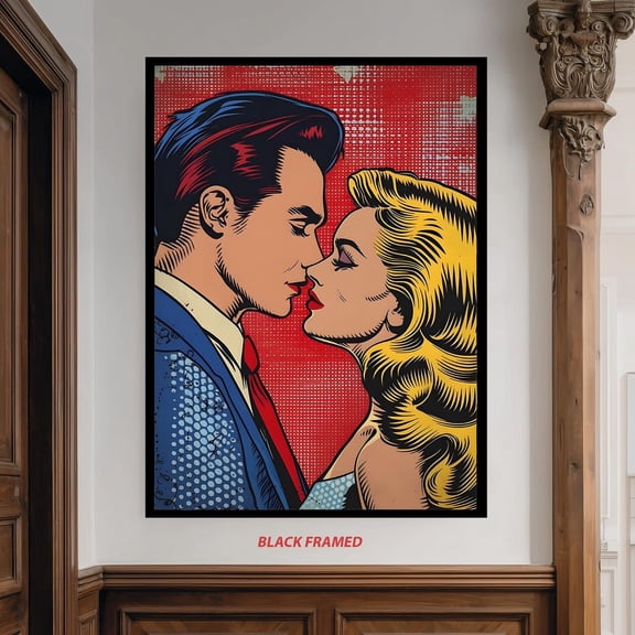 Pop Art Retro Comic Couple Love Scene Bedroom Wall Art, Unframed Canvas 12x16in