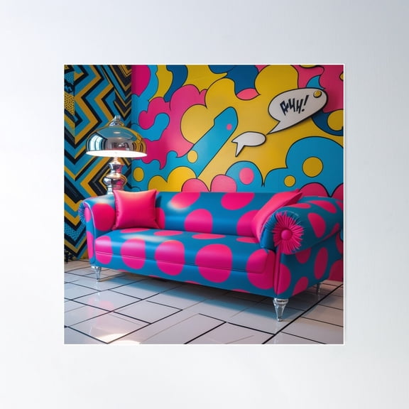 Pop Art Room With Sofa And Floor Lamp 3 Poster Wall Art, Modern Wall Decor For Living Room Bedroom, 17x17 UNFRAMED