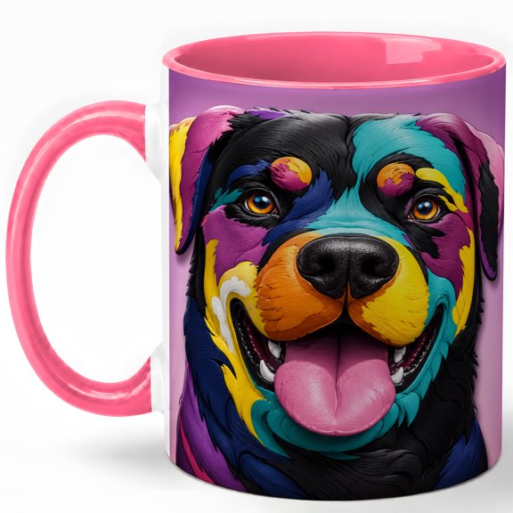 Pop Art Rottweiler Coffee Mug, Colorful Dog Mug, Ceramic 11 oz