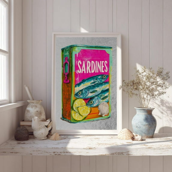 Pop Art Sardine Tin Print, Colorful Retro Fish Design Poster Decor, Unframed Poster Size 8x12 F03.1.22l1106