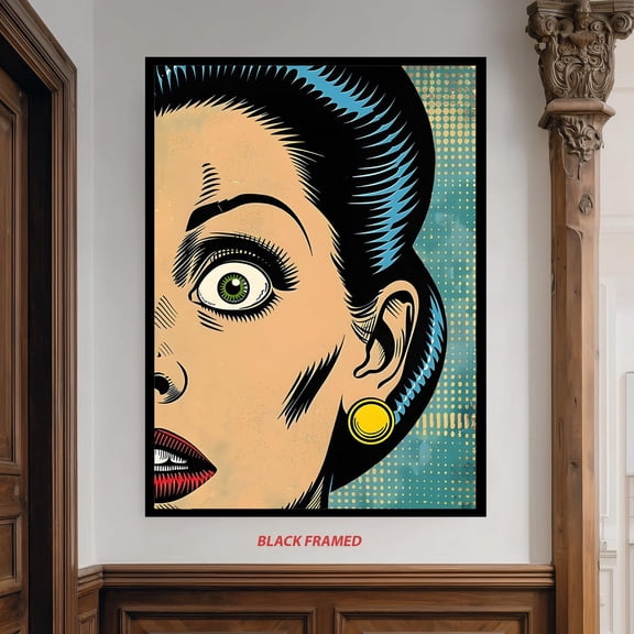 Pop Art Shocked Girl Retro Comic Style Poster Surprised Woman, Unframed Poster