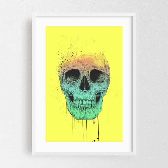 Pop Art Skull - Illustration Skull Surrealism Modern Art Pop Art Psychedelic Abstract White Framed Wall Art Print 5 x 7 inches