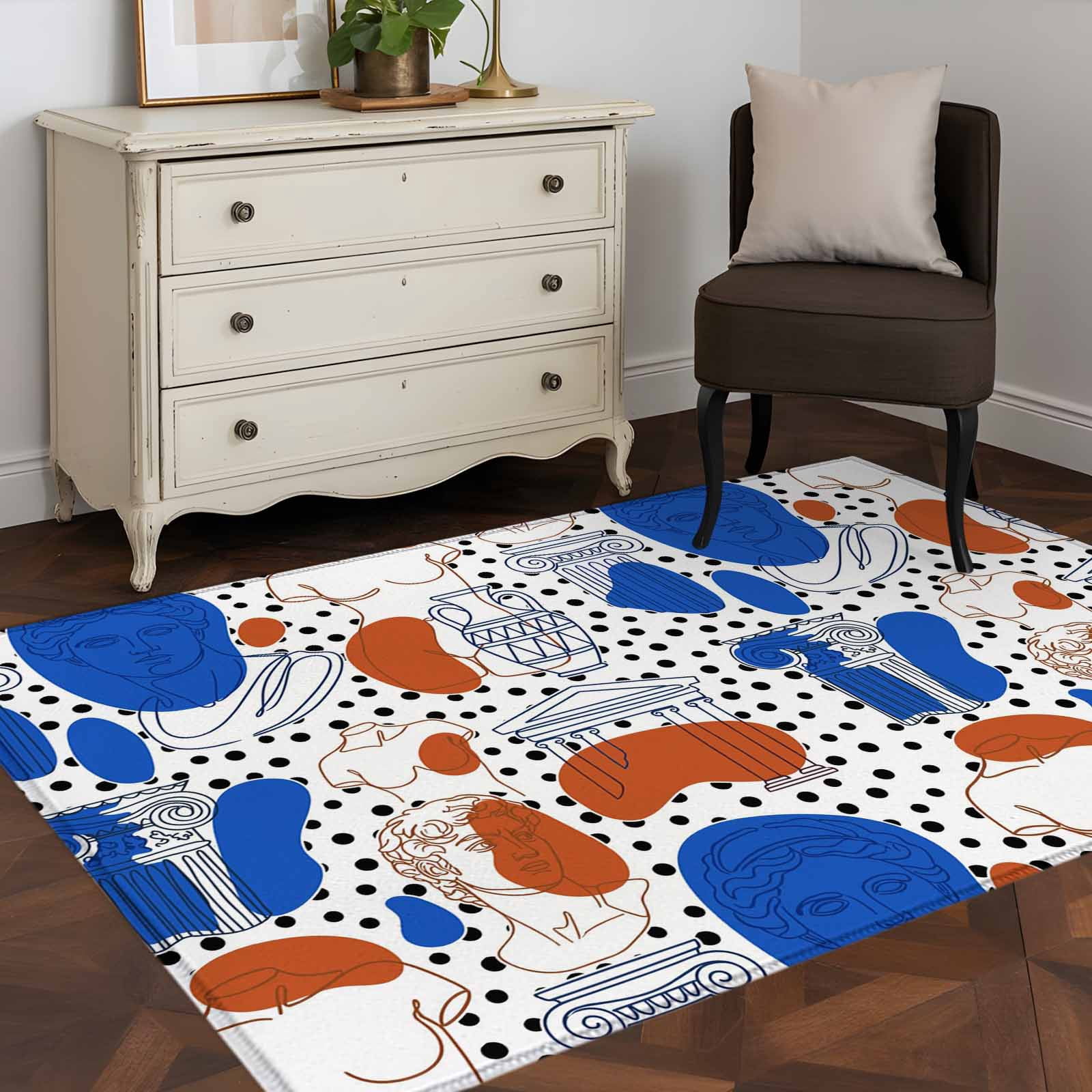 Pop Art Style 4x6 Rug for Dining Table for 4 People Under Table, Blue ...