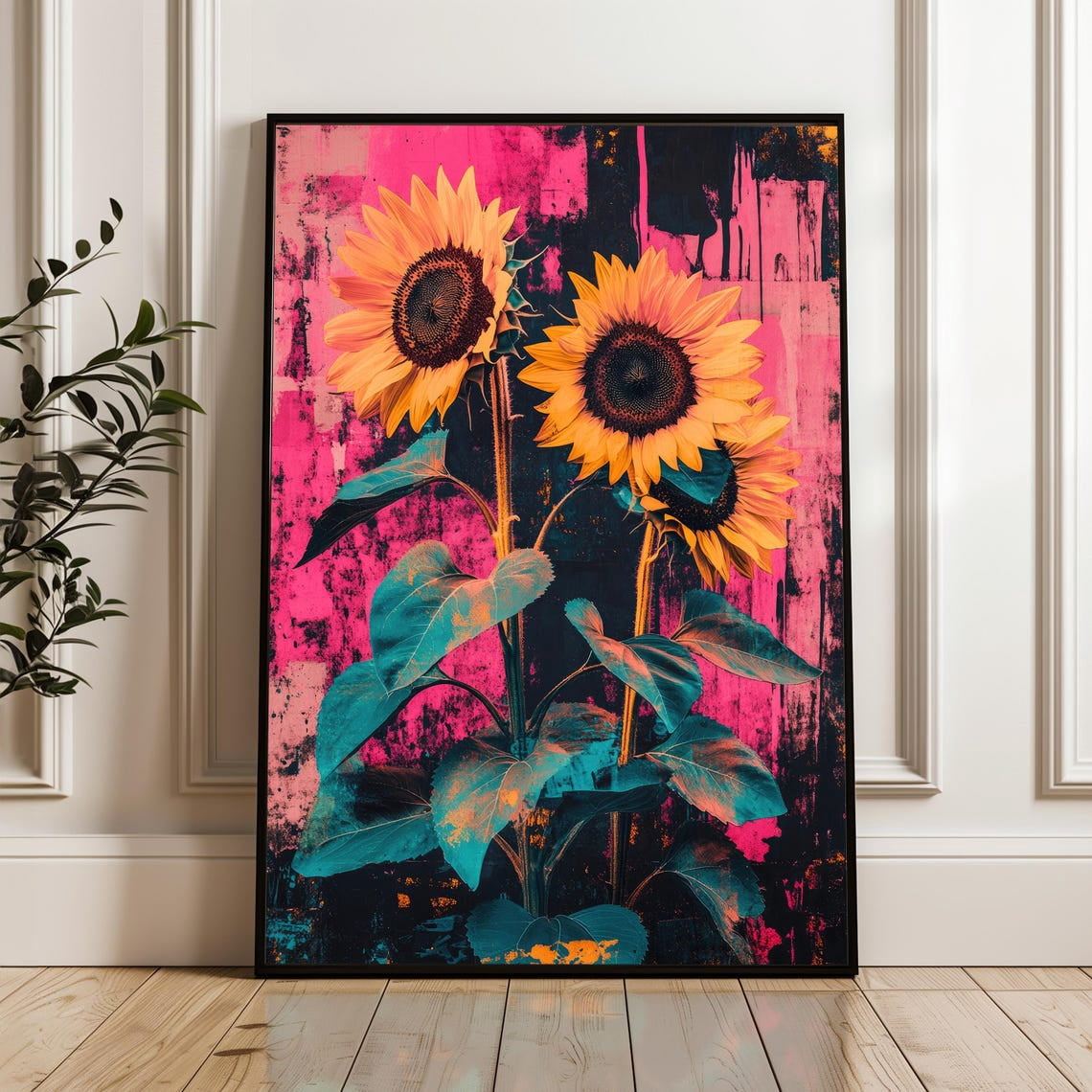 Pop Art Sunflowers Bright And Yellow Illustration Modern Floral Picture ...