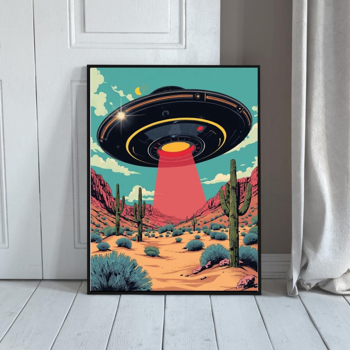 Pop Art UFO Wall Art, Retro Alien Spaceship Poster, Colorful Sci-Fi ...