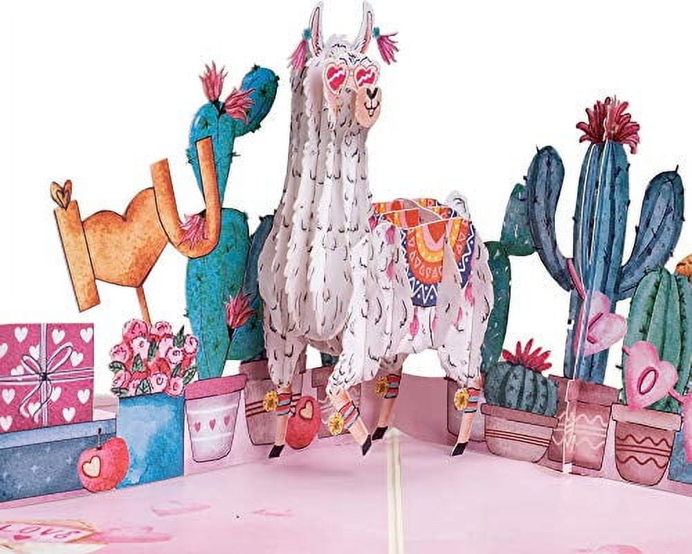 Pop of Art - Valentines Day Pop Up Card, Love Llama ,Handmade 3D Popup Greeting Cards for Valentines Day, Wedding, Anniversary, Love, Romance, Thinking of You, All Occasion | 5" x 7"
