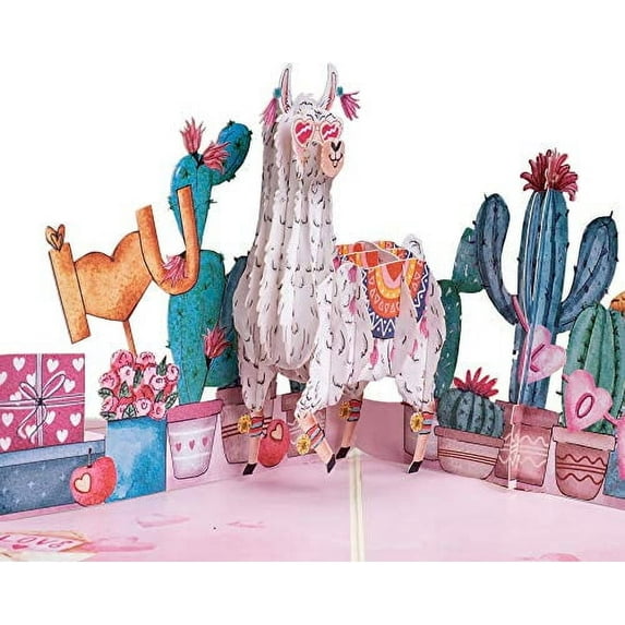 Pop of Art - Valentines Day Pop Up Card, Love Llama ,Handmade 3D Popup Greeting Cards for Valentines Day, Wedding, Anniversary, Love, Romance, Thinking of You, All Occasion | 5" x 7"