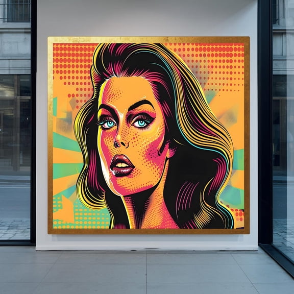 Pop Art Woman Print Retro Neon Portrait 80s Decor, Unframed Canvas 8x10in