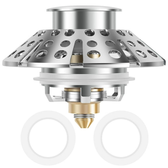 Pop Up Bathtub Drain Plug Brass Tub Drain Stopper with Cover Tub Drain Strainer Prevent Hair Clogging Rustproof Bathroom Drain Plug with Strainer for 1-2/5 to 1-5/6inch Drain Hole