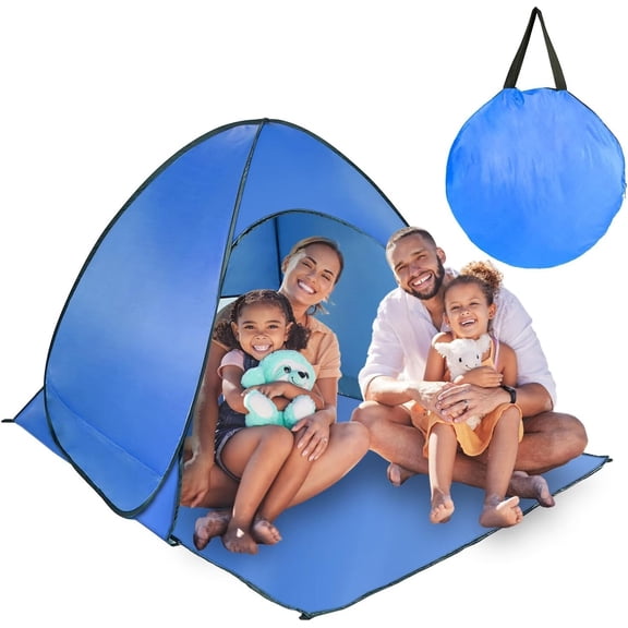 Pop Up Beach Tent for 2-3 Person, Outdoor UPF 50+ Camping Tent, Shade Sun Shelter Beach Canopy, Portable Beach Tent w/Net Window & Storage Bag for Outdoor Beach Camping Fishing Park Lake, Blue