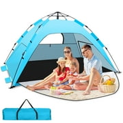 WARMTUYO Pop Up Beach Tent for 2-3 Person, UPF 50+ Sun Shelter, Portable Extendable Beach Canopy, for Camping, Hiking, Outdoor, with Zip and Privacy Screen, -Sky Blue
