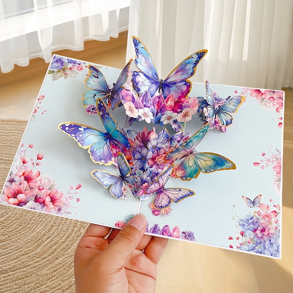 Pop Up Birthday Cards, Butterfly 3D Flower Greeting Card for Adults with Envelope for Mother's Day, Unique Design Handmade Foldable Greeting Cards for Wife,Girlfriend,Mom,Friends