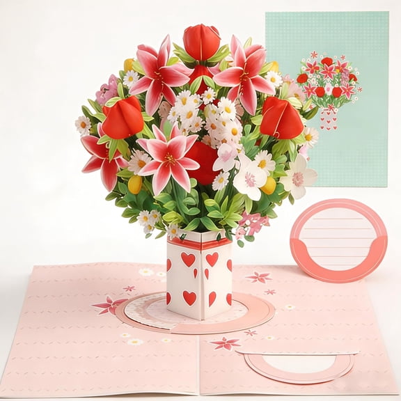 Pop Up Blossom Flower Bouquet Card, Forever-Blooming 3D Paper Flower Pop-Up Card– with Forever Flowers Keepsake - Gift for Valentine, Birthday, Graduation, Get Well, Thank You or Home Decor