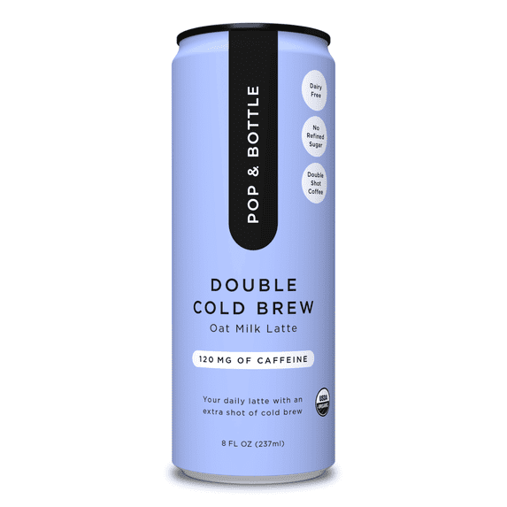 Pop & Bottle Double Oat Milk Latte + 2X Caffeine, Organic, Shelf-Stable/ Ambient, 8 fl oz