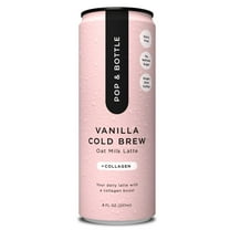 (2 pack) Pop & Bottle Vanilla Oat Milk Latte   Collagen, Organic, Shelf-Stable/ Ambient, 8 fl oz