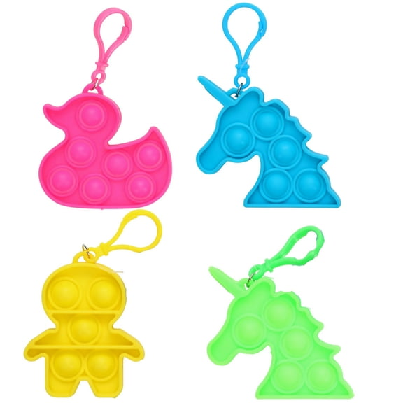 Pop Bubble Snap Fidget Plastic Toy Keychain Unicorn People Duck Shaped Sensory Stress Relief Keychains for Kids Adults Basket Stuffer Fillers Party Favor Hand Toys Gift Set, Pack of 4 (Color may vary)
