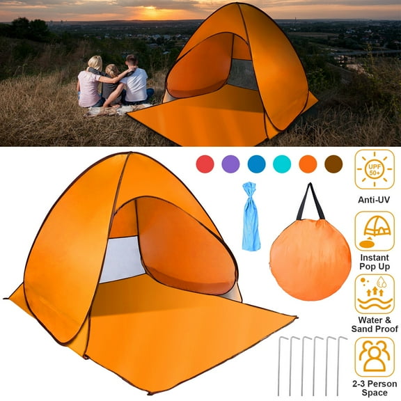 Pop Up Camping Tent TeqHome UPF 50+ UV Protection  Shelter Waterproof Family Travel Tent Waterproof Canopy with Carry Bag for Outdoor 2 3 Person Tent Orange