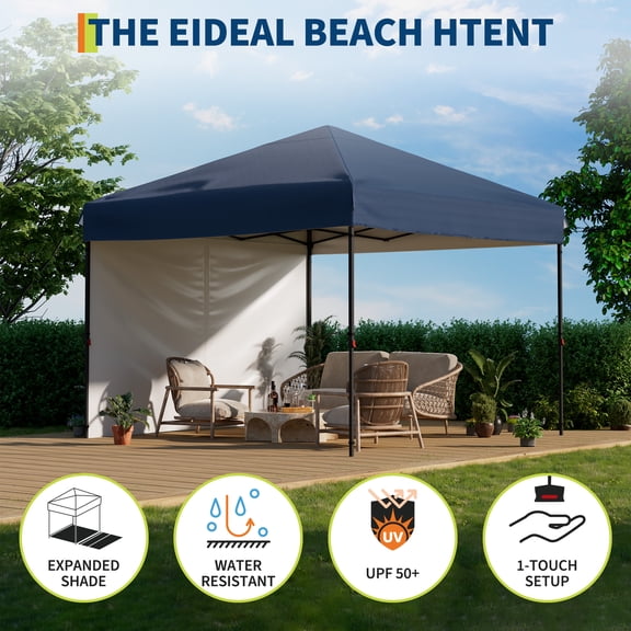 Pop Up Canopy Tent 10x10 FT – Heavy Duty Outdoor Canopy with Removable Sidewall, One Push Setup, Waterproof UPF 50+ UV Protection, 3 Adjustable Heights, Roller Carry Bag & Weight Bags