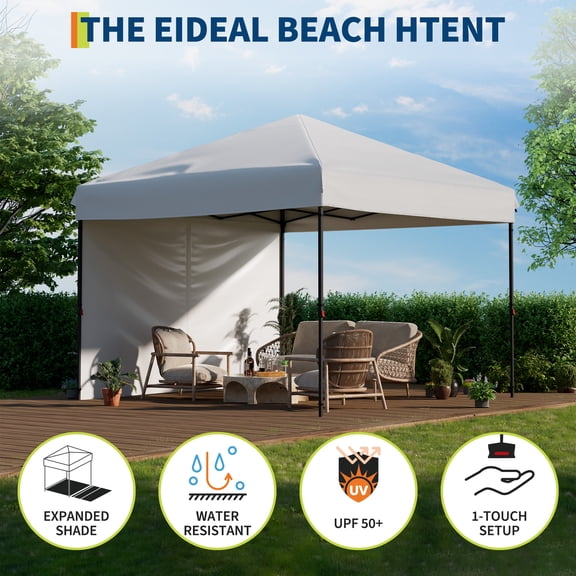 Pop Up Canopy Tent 10x10 FT – Heavy Duty Outdoor Canopy with Removable Sidewall, One Push Setup, Waterproof UPF 50+ UV Protection, 3 Adjustable Heights, Roller Carry Bag & Weight Bags