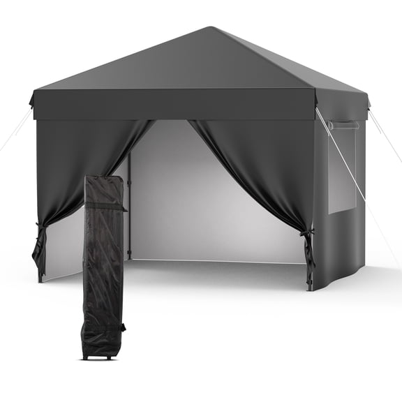 Pop Up Canopy Tent 10x10 FT – Heavy Duty Outdoor Gazebo with 4 Removable Sidewalls & Windows, Adjustable Height Commercial Shelter with Wheeled Carry Bag, Sandbags, Ropes & Stakes for Patio, Events