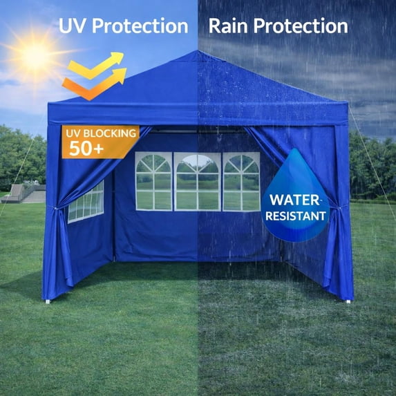 Pop Up Canopy Tent 10x10, Instant Outdoor Gazebo with Removable Sidewalls, Portable Shade Shelter with 4 Sand Bags & Carry Bag for Patio, Party, Beach, Camping, Blue
