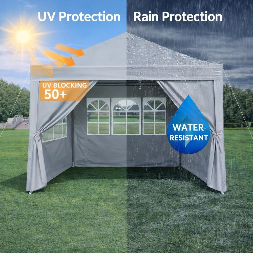 Pop Up Canopy Tent 10x10, Instant Outdoor Gazebo with Removable Sidewalls, Portable Shade Shelter with 4 Sand Bags & Carry Bag for Patio, Party, Beach, Camping, Gray