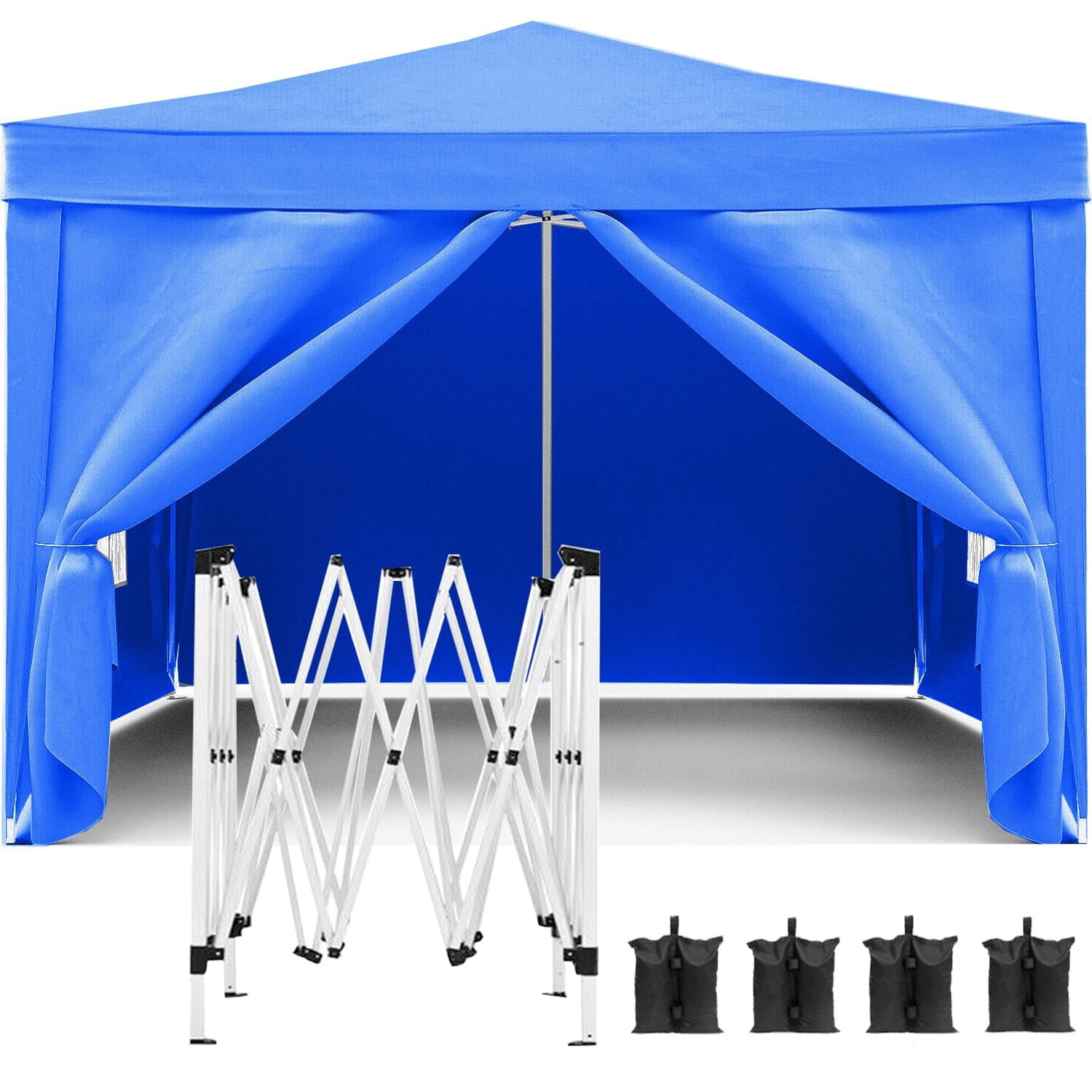 Pop Up Canopy Tent 10x10, Outdoor Gazebo with 4 Removable Sidewalls, Portable Instant Canopy with 4 Sand Bags for Party, Camping, Market, Tailgate, Blue