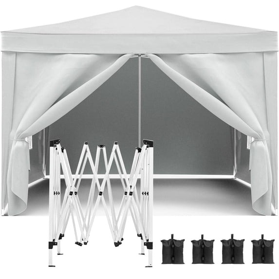 Pop Up Canopy Tent 10x10, Outdoor Gazebo with 4 Removable Sidewalls, Portable Instant Canopy with 4 Sand Bags for Party, Camping, Market, Tailgate, White