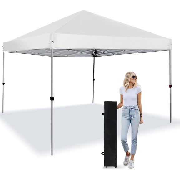 Pop Up Canopy Tent 8X8 FT, Easy Set-up Sade, Instant Shelter w/Canopy Cover, 4 Ropes, Adjustable Straight Leg Heights Canopies, Outdoor Patio Tents for Parties, Commercial, Silver White