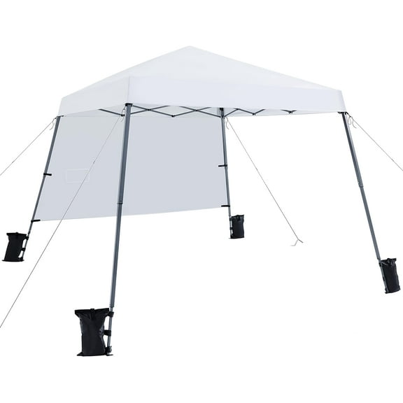 10x10 Instant Shelter Canopy Tent with Backpack, Easy One Person Setup, Portable Slant Leg Design, Includes Sidewall and 8x8 Top, White