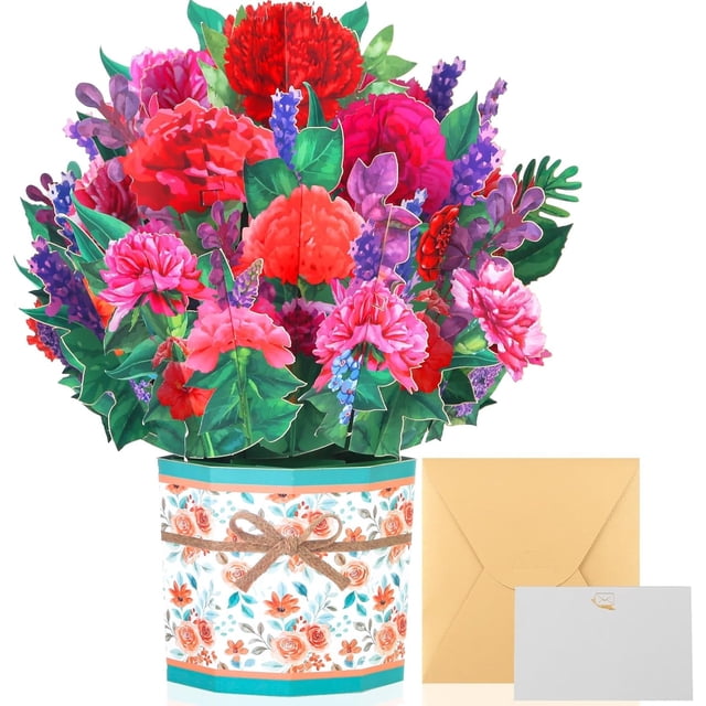 Pop Up Card, 3D Flower Bouquet Greeting Cards for Women with Note Card ...