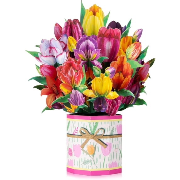 Pop Up Card, 3D Flower Bouquet Greeting Cards for Women with Note Card and Envelope for All Occasion, Mother's Day, Anniversary, Birthday, Thank You, Teacher Appreciation Card