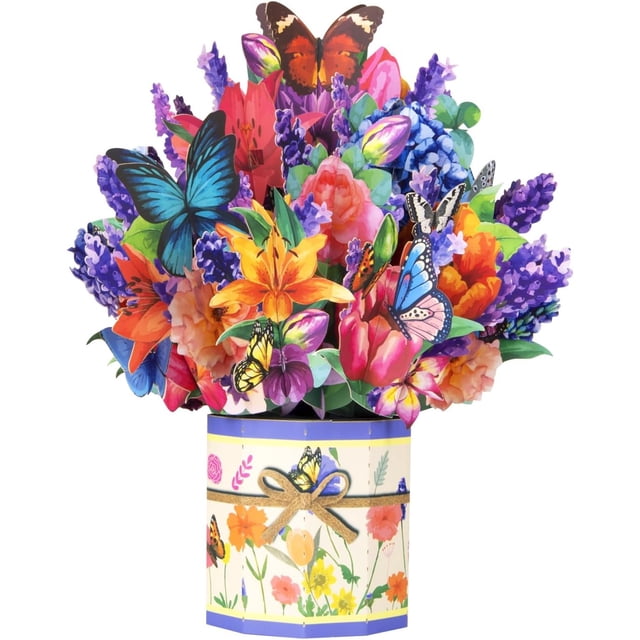 Pop Up Card, 3D Flower Bouquet Greeting Cards for Women with Note Card ...