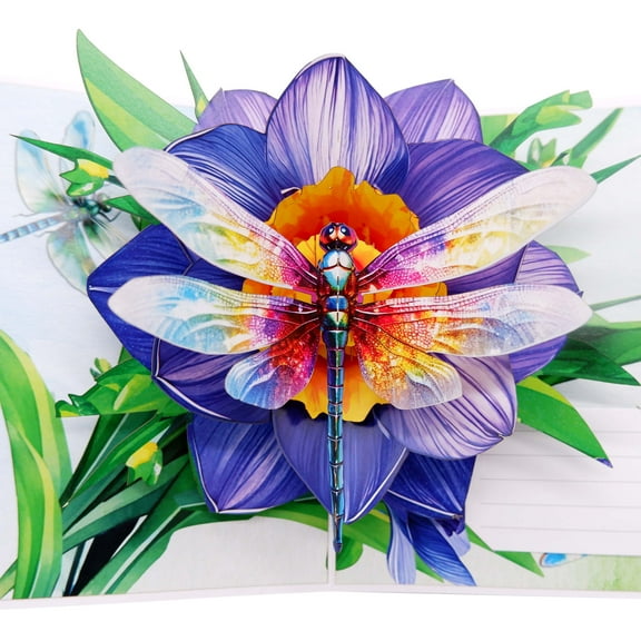 Pop Up Card, Dragonfly and Flower 3D Greeting Card with Envelope for Any Occasion, Birthday, Mother's Day, Anniversary, Valentines Day, Handmade Gifts, Foldable Celebration Cards