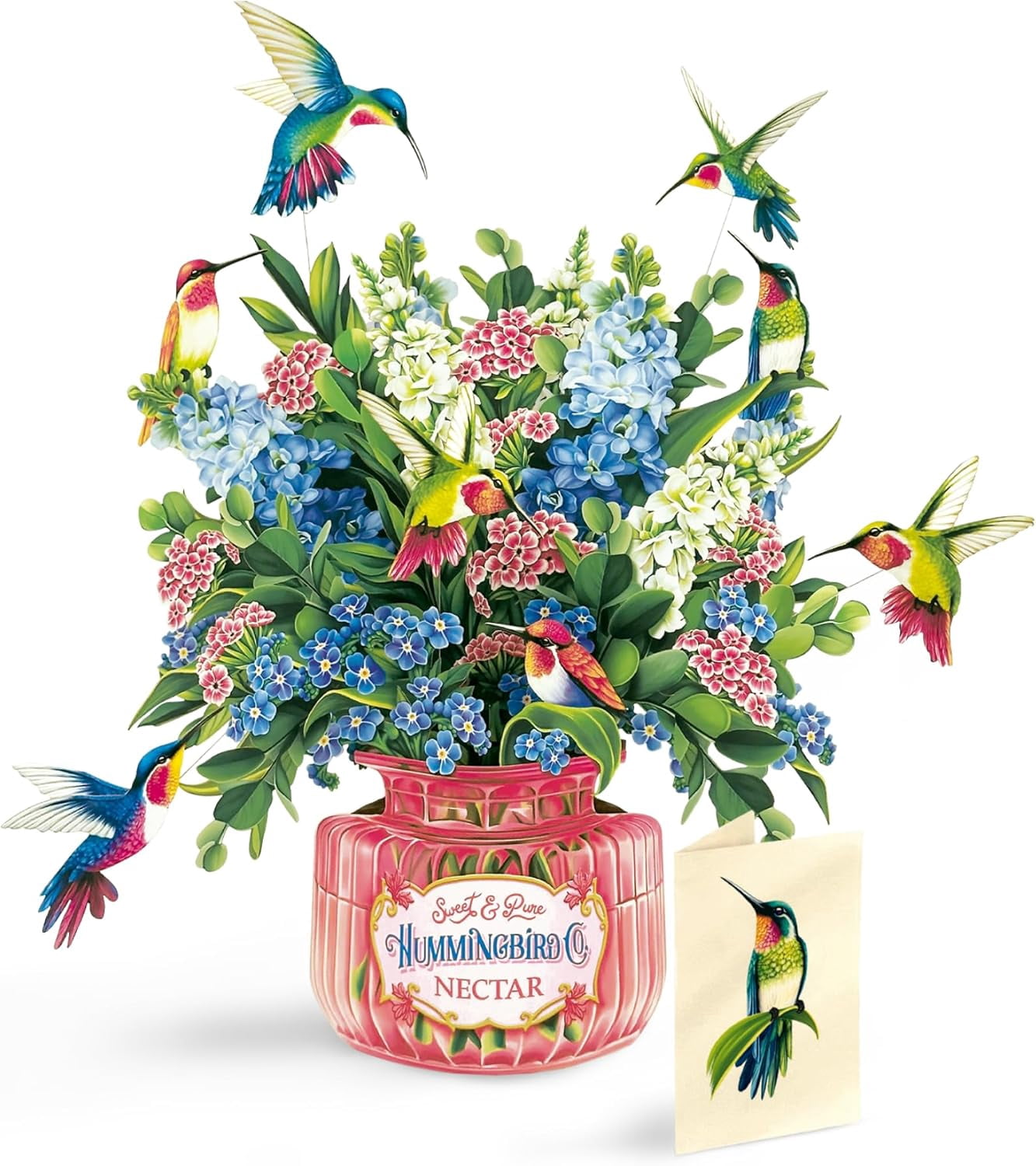 Pop Up Cards, Hummingbird Oasis, 12 Inch Life Sized Forever Flower Bouquet 3D Popup Greeting Card, Birthday Cards, Thank You Card, Blank Notecard & Envelope