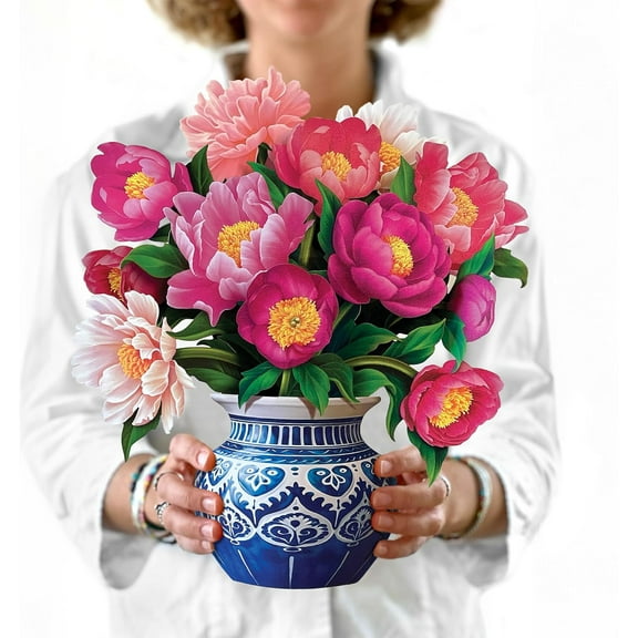 Pop Up Cards, Peony Paradise, 12 Inch Life Sized Forever Flower Bouquet 3D Popup Greeting Card, Birthday Cards, Spring Gifts, Thank You Card, Blank Notecard & Envelope