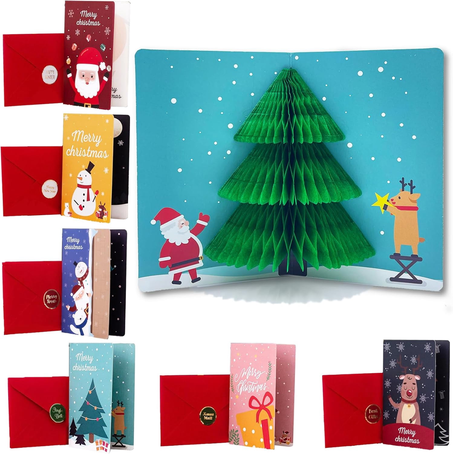 Pop Up Christmas Cards with Envelopes Sealing Stickers, Sets of 6 Fun