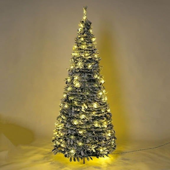 Taicans Pop Up Christmas Tree with Bows & Balls,5Ft Collapsible Green Tinsel Christmas Tree Decoration,Easy-Assembly Coastal Glitter Tinsel Pencil Tree for Holiday Xmas Home office Decor