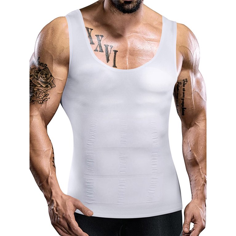 Mens Compression Tank Tops Body Slimming Shaper Shirt Muscle