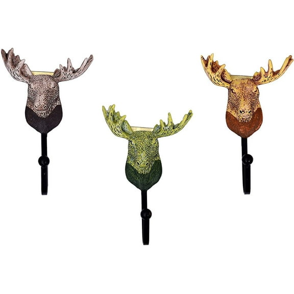 Pop Color Deer Heads in Resin Wall Coat Hooks (Set of 3)