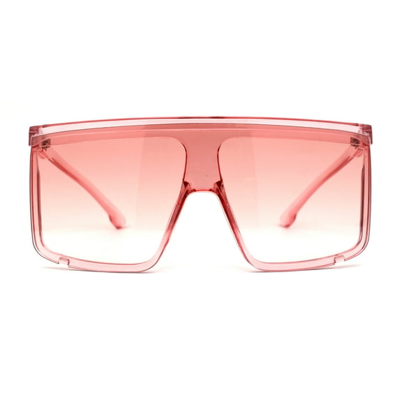 Pop Color Flat Top Mob Shield Exposed Lens Large Sunglasses Pink