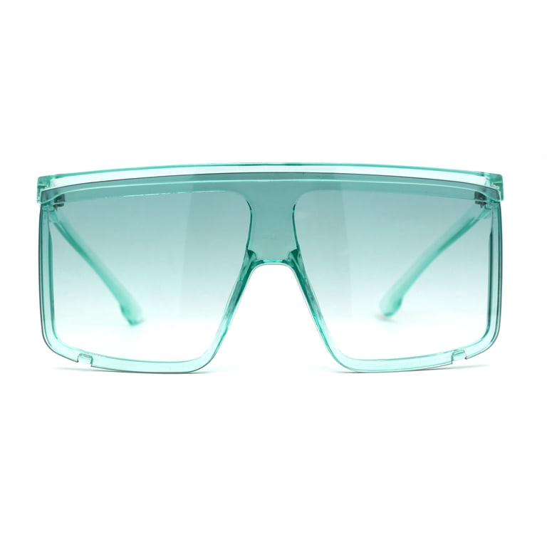 Pop Color Flat Top Mob Shield Exposed Lens Large Sunglasses 