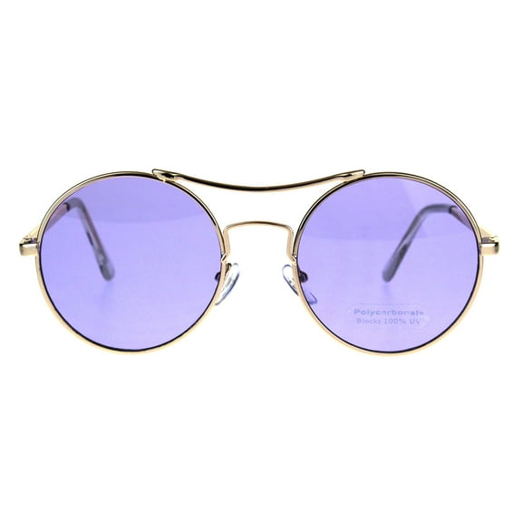 Pop Color Hippie Groovy Circle Round Lens Top Bridge Sunglasses Gold Purple