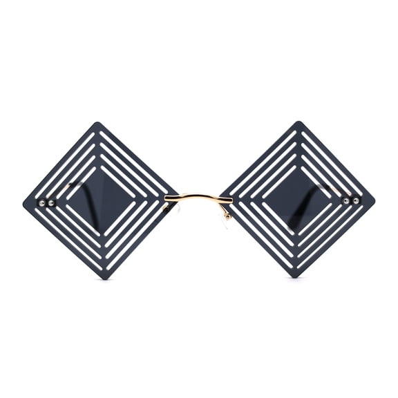 Pop Color Hypnotist Diamond Kite Die Cut Hippie Square Sunglasses Gold Black