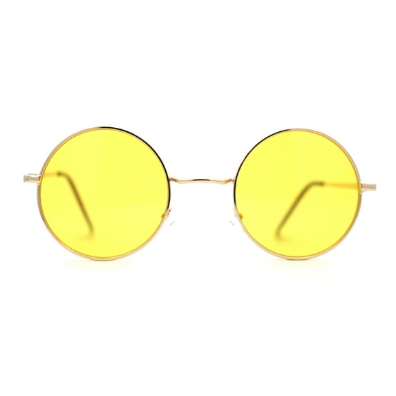 Pop Color Lens Iconic Hippie Round Circle Lens Metal Sunglasses Gold Burgundy Mirror