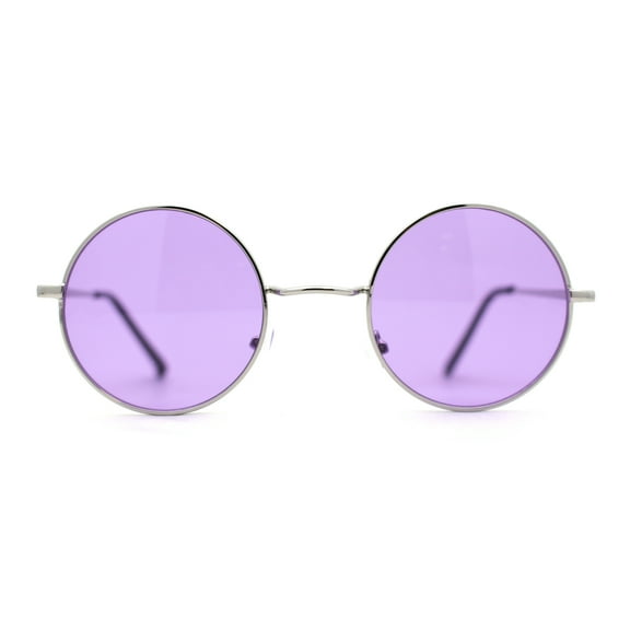 Pop Color Lens Iconic Hippie Round Circle Lens Metal Sunglasses Silver Mirror