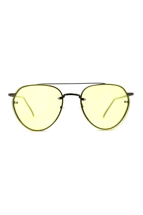 Pop Color Lens Iconic Rimless Tear Drop Offcer Pilots Sunglasses Gunmetal Yellow